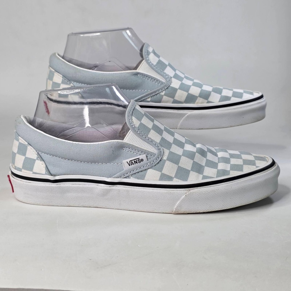 Vans Classic Slip-On Checkerboard Light Blue White Sneakers Men's 6 Women's 7.5
